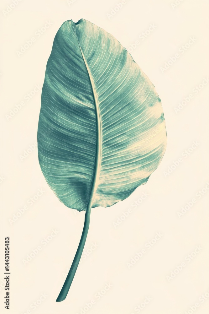 Aufkleber elegant teal leaf on neutral backdrop showcasing delicate vein patterns and smooth texture creating 