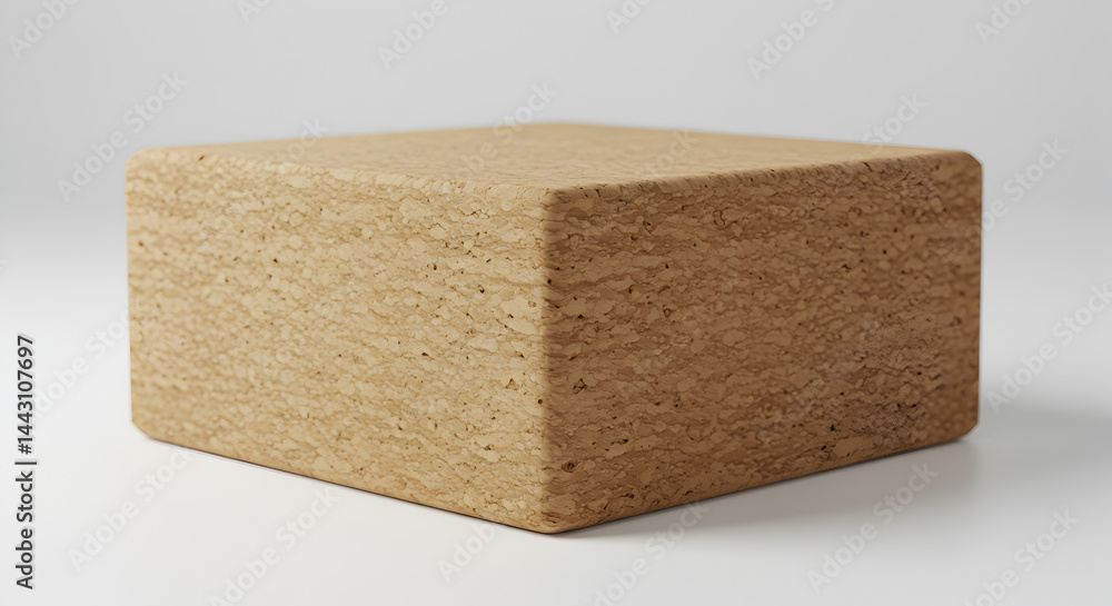 Poster isometric view of textured brown cube on white surface with subtle lighting