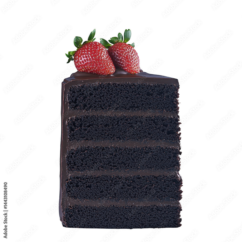 Aufkleber slice of rich chocolate cake with multiple layers is topped with fresh strawberries, creating tempti