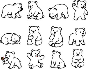 Obraz premium Cute Polar Bear Cartoon Character Set
