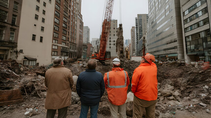 Fototapeta premium construction site with AI-powered engineers overseeing robotic workers