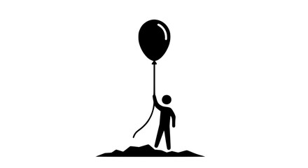 Fototapeta premium Man Holding Balloon black and white icon