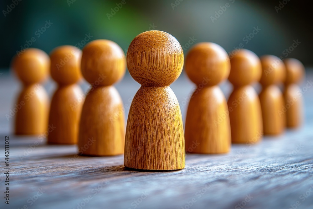 Poster wooden figurines representing community and connection with natural aesthetic and warmth in an abstr
