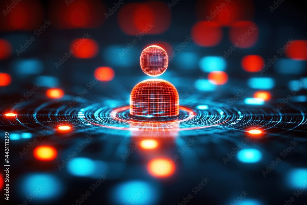 Poster digital human figure surrounded by glowing dots representing data and connectivity in a futuristic a