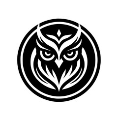 Sleek Owl Logo: Black and White, Circle Emblem for Branding