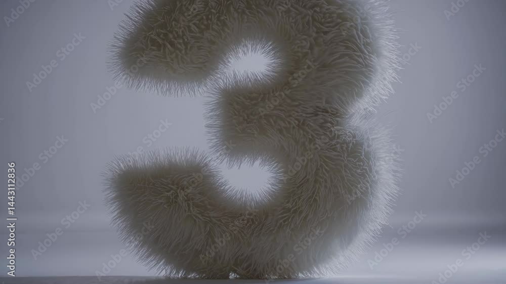 Poster fluffy white number three with a soft fur texture standing against a neutral background, evoking com