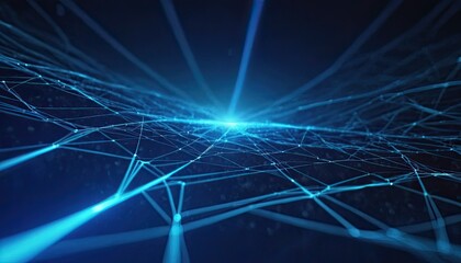 Abstract blue digital network connection with light streaks and data points