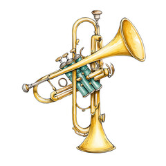 Naklejka premium Isolated watercolor painting of a beautiful trumpet on a white background
