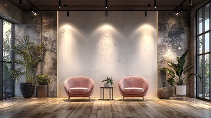 Staged interior with chairs and lighting for presentation