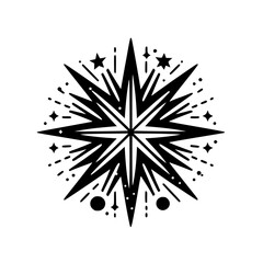 Abstract Black Starburst Ornament on White Background
