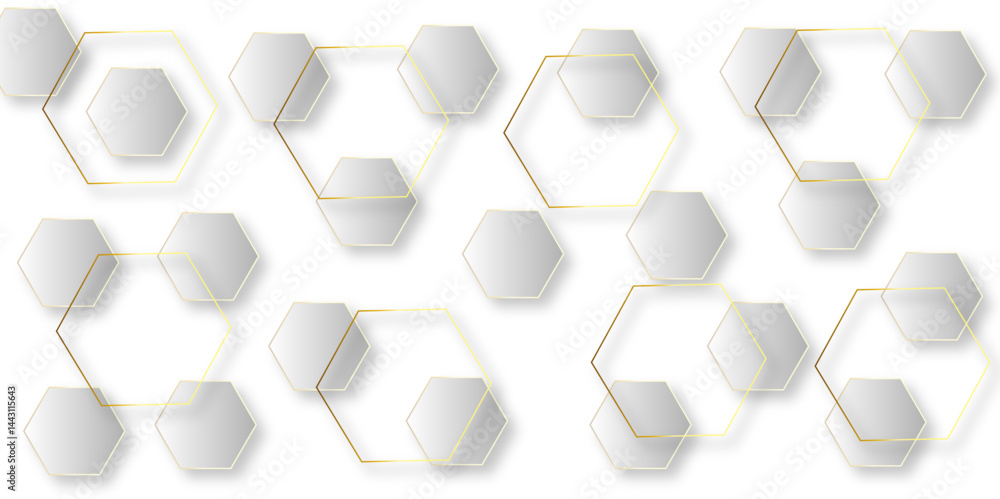 Poster luxury hexagonal abstract black metal background with golden light lines. dark 3d geometric texture 