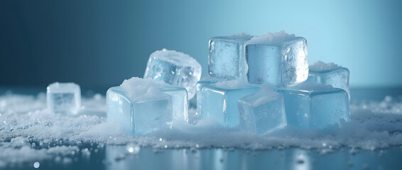 Cubes de glaçons isolés sur fond bleu 