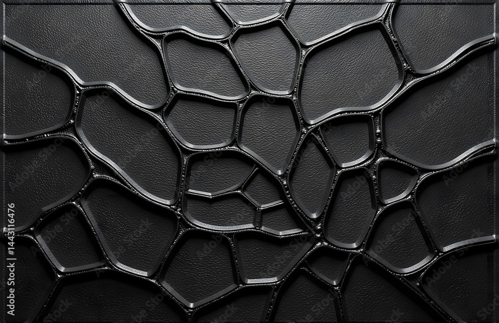 Poster Abstract patterns evoking organic networks are intricately rendered on a black surface with textured finish to create visually striking art piece._00001_