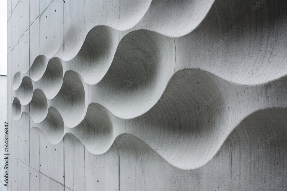 Poster modern concrete wall with abstract wave design architecture detail in gray tones minimalist aestheti