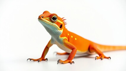 Fototapeta premium A vibrant orange and blue lizard with intricate details poses gracefully against a clean white background.