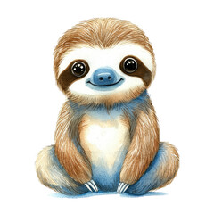 Fototapeta premium Cute isolated sloth character with big eyes and soft fur sitting in a joyful pose, ideal for children's illustrations and designs