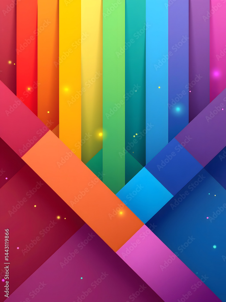 Poster colorful geometric shapes create a vibrant background with shiny, vivid rainbow hues in an abstract 