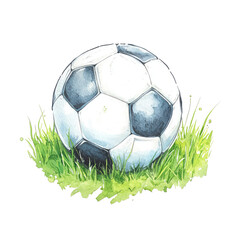 Obraz premium Isolated Soccer Ball on Grass, Hand-Drawn Illustration for Sports Themes, Games, and Creative Projects