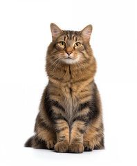 Obraz premium American bobtail cat sitting still, isolated in a white background cutout