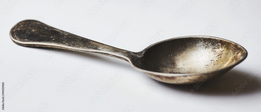 Poster antique silver spoon resting on a white surface showcasing aged texture and vintage charm with soft 