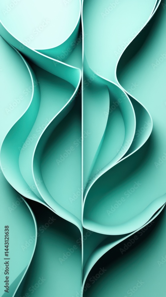 Aufkleber serene teal curves abstract background with smooth wavy lines and elegant shadows for modern design 