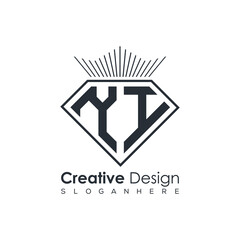 Luxury Initial Letter Monogram in Pentagon Diamond Shape with Royal Crown for Premium Branding & High-End Logo Design
