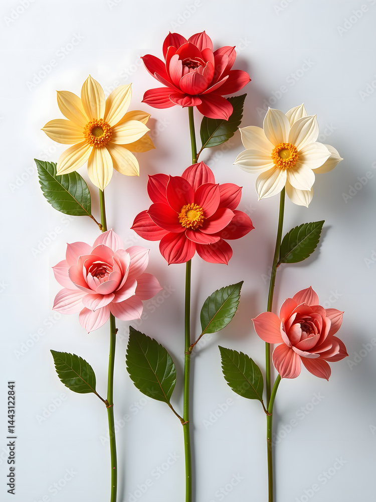 Poster Display of assorted synthetic blooms created to mimic natural flowers in a visually appealing and realistic manner._00001_