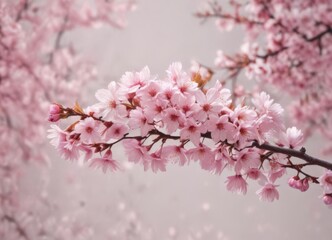 Fototapeta premium Delicate pink petals drift down, blurring cherry blossoms in soft focus , pastel, bokeh
