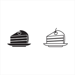 cake slice dessert food icon set glyph outline vector