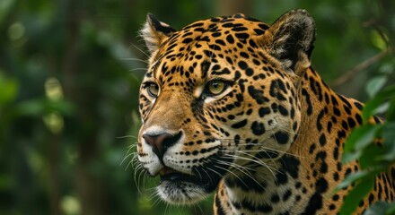 Jaguar portrait in forest