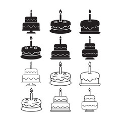 birthday cake celebration icon set glyph outline vector