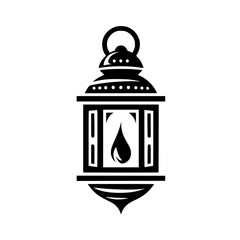 Elegant Black & White Lantern Icon, Ramadan, Vector Illustration