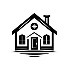 Minimalist Black and White House Icon with Snowflake Accent