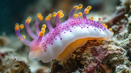 Pink and Purple Nudibranch on Coral Reef