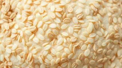 Close-up view of a baked good generously covered in sesame seeds