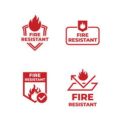 Set of Fire resistant sign isolated on white background.