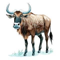 Striking Illustration of an Isolated Wildebeest in a Natural Setting Capturing Unique Wildlife Characteristics