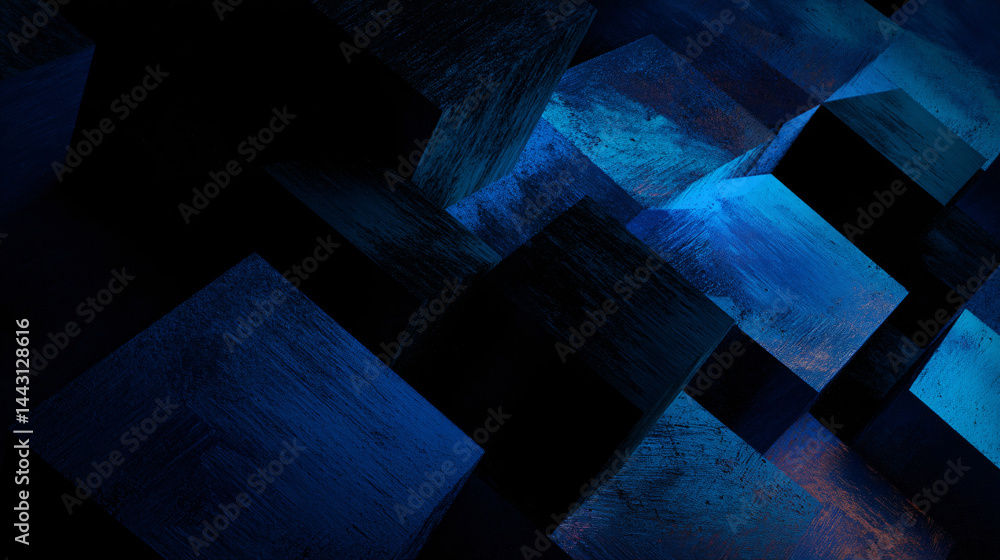Aufkleber abstract blue cube texture wall offset pattern of deep hues
