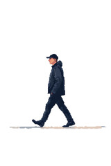 Isolated Pixel Art Walking Man in Jacket