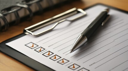Pen and Checklist on Clipboard for Organization and Planning Tasks