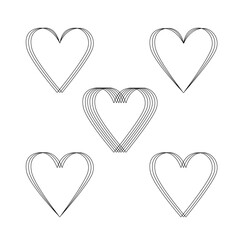 Thin elegant triple frame in form of heart, simple hand drawn linear vector collection in art deco style for festive or important occasions decor, holiday celebration template
