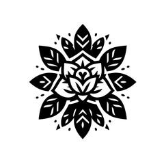 Black & White Floral Mandala Illustration on White Background