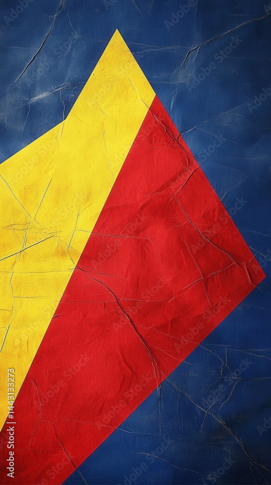 Poster abstract geometric design on textured paper in red yellow and blue colors creating a bold and modern