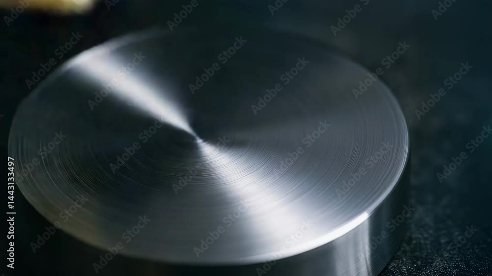 Poster close up lathe shop process with hand polishing metal part creating smooth shiny surface and hand cl