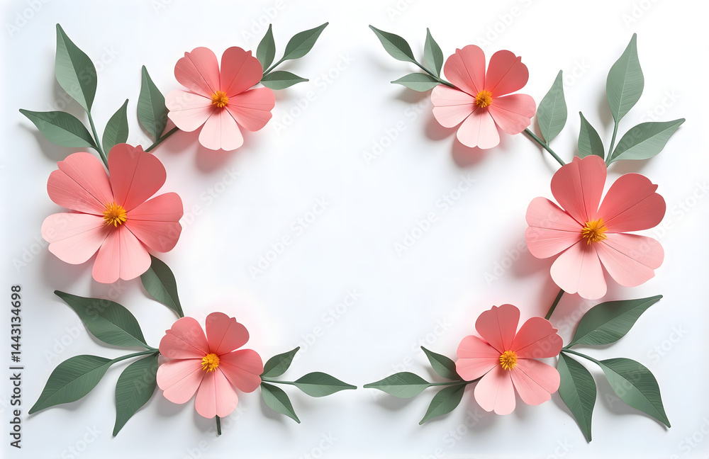 Poster Paper flowers are delicately arranged in a symmetrical pattern against a plain white background to create a beautiful display._00001_
