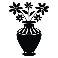 Vase flower icon vector silhouette. Realistic flat flower black silhouette white background, Set Of Modern flower vase Silhouettes, Vector illustration simple design silhouette, Set of icons of vases.