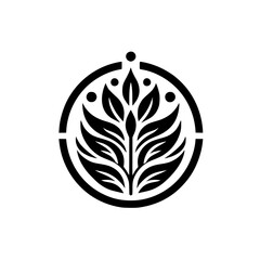 Minimalist Black and White Leaf Emblem in Circle, Logo Design
