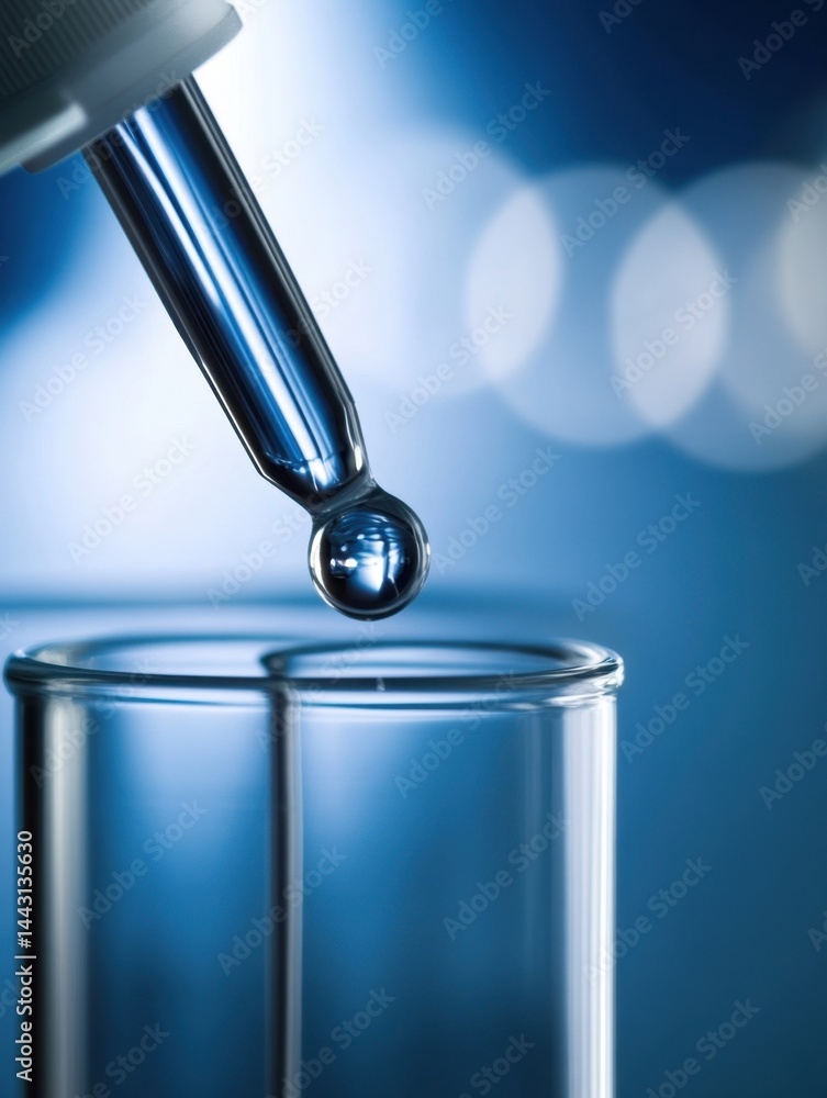Poster precision in liquid handling a close up of a pipette dispensing a clear fluid into a test tube captu