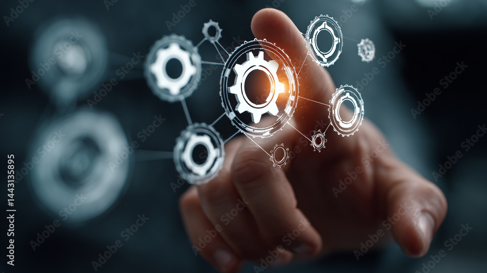 Poster abstract technology background with interconnected gears showing digital innovation and network syst