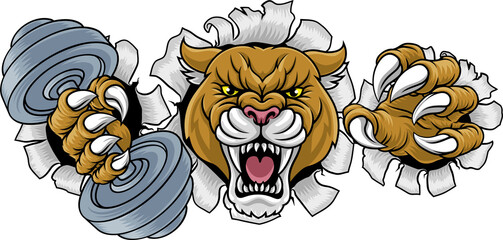 Cougar Panther Lion Puma Weight Lifting Gym Mascot